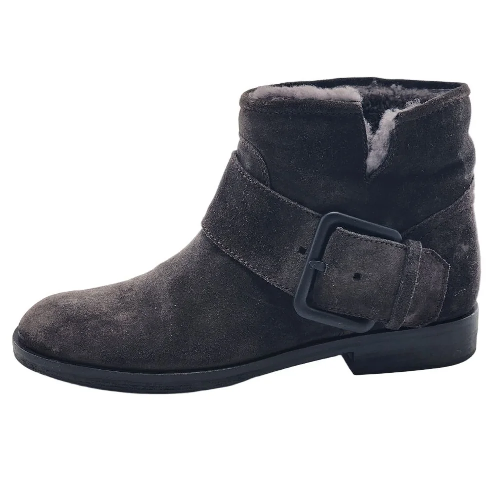 SIGERSON MORRISON $525 Suna 2 Gray Shearling Buckle Suede Ankle Booties Size 7‎